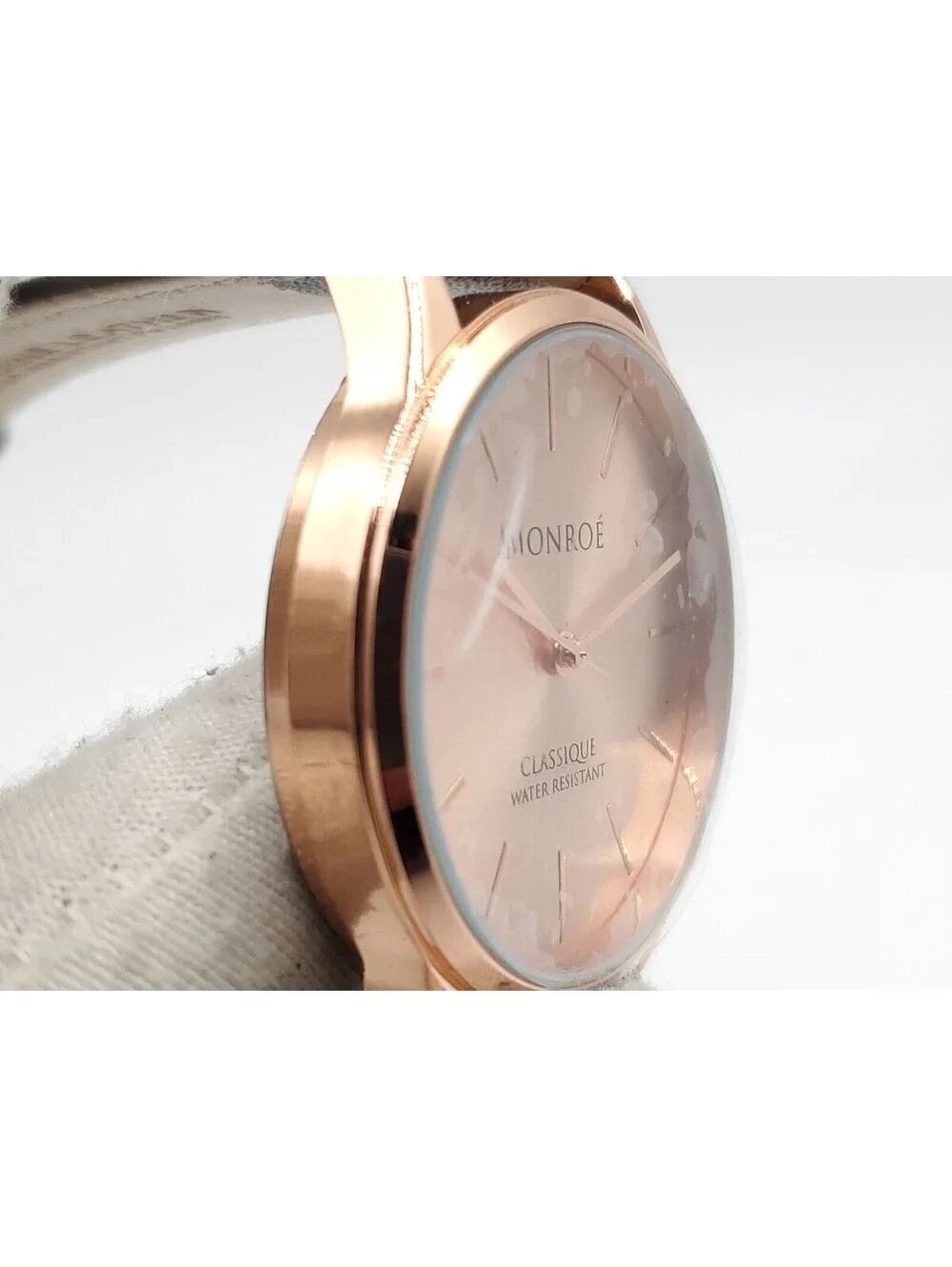 Monroe Classique Quartz Watch New Battery Rose Gold Tone Gray Band 36mm